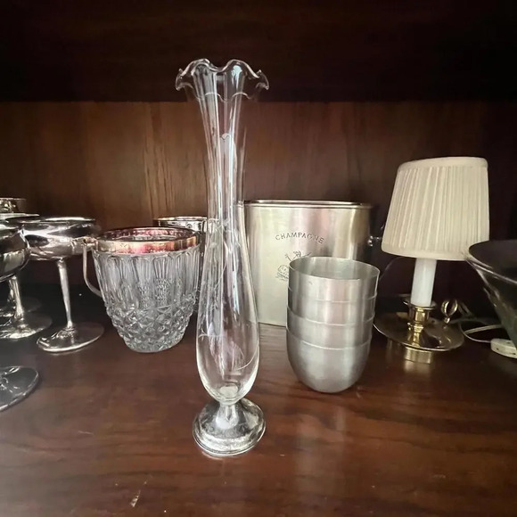 Gorham Sterling and etched glass vase - Picture 1 of 9